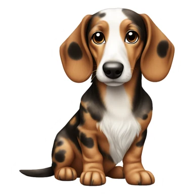 Generate an emoji of a dog of the Dachshund Longhair breed with a spotted color showing a like  sticker