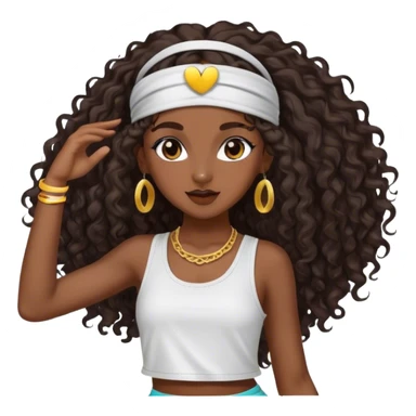 Dancing dark brown girl with long darn brown curly hair with headband hip hop sticker