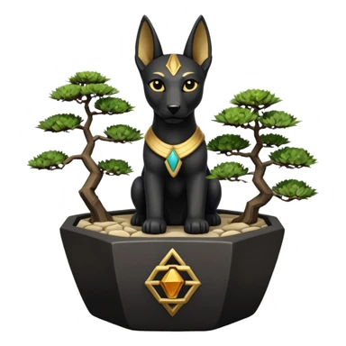  Soothing silky black fur Anubis tiny statuette puppy stony cracked irregular-dodecagon bonsai pot  sticker