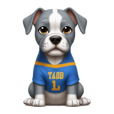 Gray Micro bully with cropped ears dog wearing a blue basketball jersey  sticker