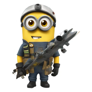 A Minion in survival gear with an exploding airplane in the background  sticker