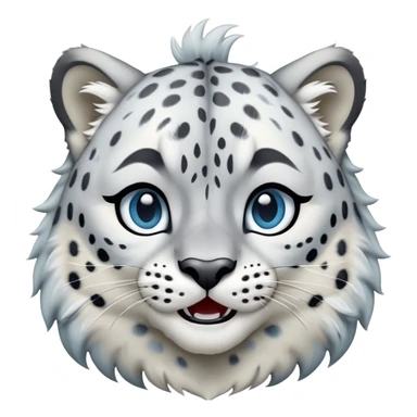 Cinematic-Comical-Snow-Leopard-Portrait-Emoji – Head tilted dramatically with an exaggeratedly amused expression, featuring a thick, spotted white-and-grey coat with a dense ruff around the neck, wide, piercing icy blue eyes filled with playful disbelief zoomed out showing the shoulders sticker