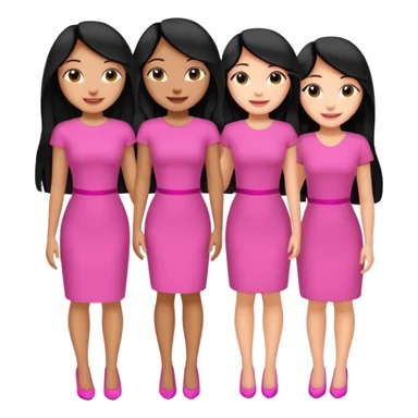 3 besties with professional glammed up looks wearing pink, medium skin tone smiling big with black long hair  sticker