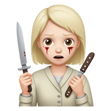 Insane scared injured person with a knife sticker