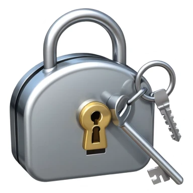 A chrome silver lock and key emoji, smooth metallic surfaces, glossy reflections, luxury swag vibe, minimal iOS emoji style, centered on clean white background sticker