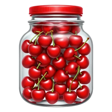 Realistic glass jar with silver metallic lid filled with maraschino cherries inside of it. sticker