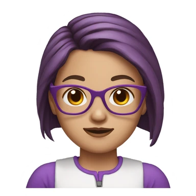 girl with purple glasses, brown hair, ponytail, white skin sticker