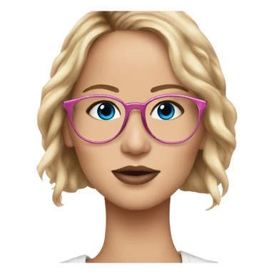 Jennifer Lawrence,  blu eyes wearing glasses and pink kisses sticker