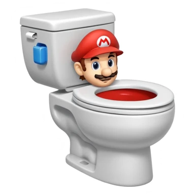 Mario's neck and head only sticking out of the middle of the bowl of a white toilet sticker