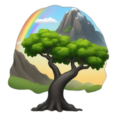 montagne noir avec un peu d'arbre avec un arc-en-ciel sticker