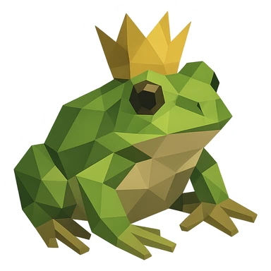 frog made out of blocks wearing a crown polygonal low-poly style sticker