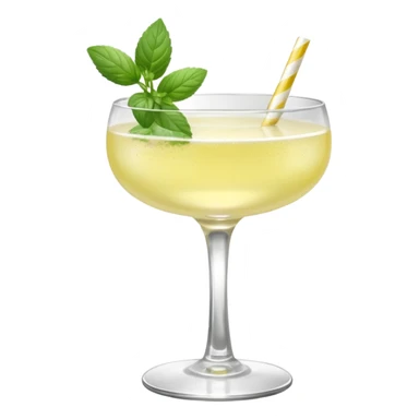 French 75 cocktail with subtle elderflower color with one of each mint and basil leaf for garnish sticker