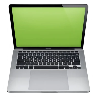 A macbook laptop front facing with its screen showing lime green screen. sticker