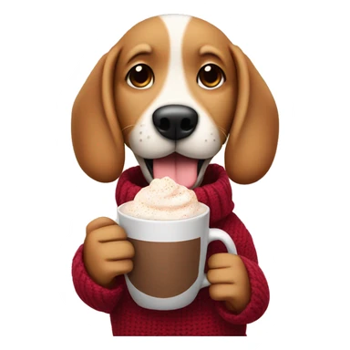 animated dog with a sweater on drinking hot chocolate  sticker