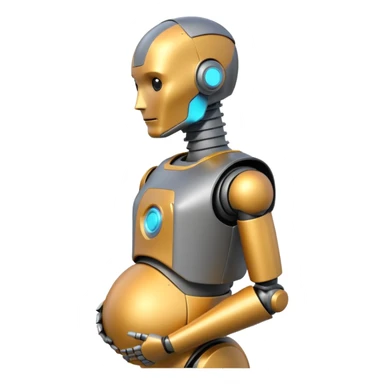 Pregnant male robot emoji. Profile view. Facing left. Square head. sticker