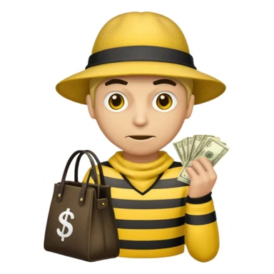 A Robber that just robes a bank** and that has yellow and black stripes that has a bag qith money inside with a chapeau and that looks mean sticker