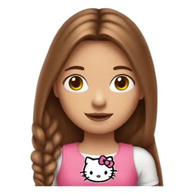 girl with long brown hair dressed with hellokitty sticker