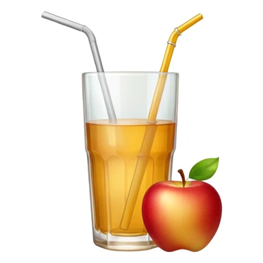Apple juice in large glass with starw and a piece of apple at the side  sticker