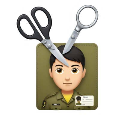black Scissors cutting an idf soldier ID card in 2 parts .hyper realistic sticker