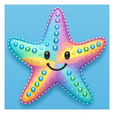 Add a soft blue background behind the apple emoji style rainbow pastel sea star with gems, keep the emoji style and all details. The style should resemble the original apple emoji style with rainbow pastel colors and gem details. sticker