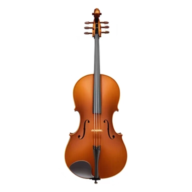 Create an elegant and refined emoji representing the Cremona cello with a Hans Klein HKCB bow. The design should feature the curved wooden body of the cello with a rich, glossy finish, capturing its classical shape and intricate details. The bow should be displayed with fine craftsmanship, highlighting the hair and the smooth, polished wooden stick. Include subtle musical notes floating around the instrument to emphasize its rich, melodic sound. Use deep wood tones like chestnut brown, gold accents for the fittings, and soft lighting effects to give the instrument a timeless, professional feel. The background should be transparent. sticker