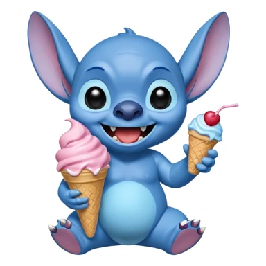 Stitch the blue alien from Lilo & Stitch eating ice cream with a big smile sticker