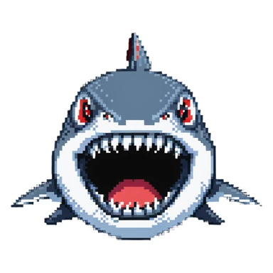shark with big white teeth shown prominently in a menacing face-on view sticker