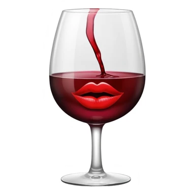 wine glass half full of red wine with a lipstick kiss print on the rim sticker