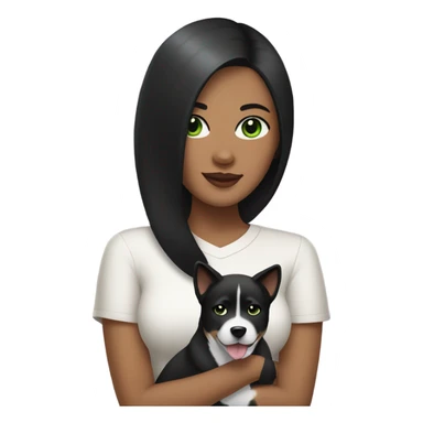 women with black hair green eyes and nouse piercing holding an akita dog  sticker