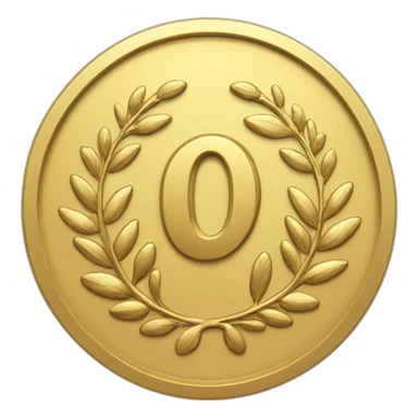gold coin with "0" label in center and laurel sticker