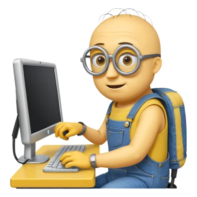 minion with desktop computer works deeply sticker