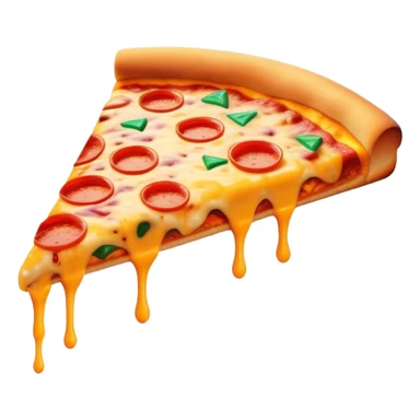 Emoji: A slice of pizza with glowing neon cheese drips. The crust is crispy but has small, futuristic circuits embedded, as if it’s a snack from the future. Bright and playful cyberpunk colors. sticker
