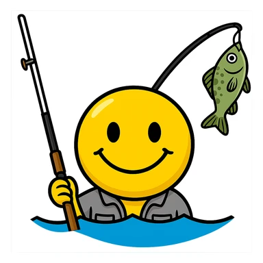 Remove the fishing cap and add a fish to the end of the fishing pole, keep the style the same, with no background. sticker