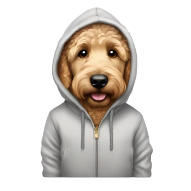 Golden doodle wearing a hoodie sticker