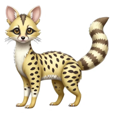  elegant dotted spotted clouded hyper-realistic lifelike furry Civet-Genet-Possum-Serval-Caracal-Sergal-Trico-Numbat-Furret-fusion-Fakemon-hybrid-creature (full body) with long tufted ears and a striped tufted tail  sticker