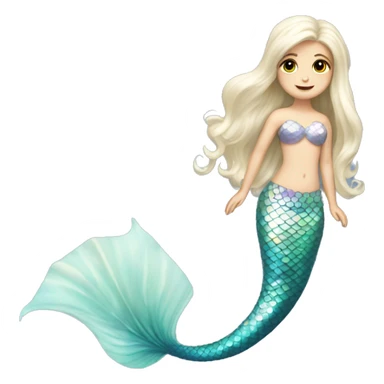 Iridescent mermaid tail full body white girl long hair sticker