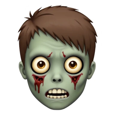 emoji style zombie boy with brown emo hair, medium shaggy, scary face sticker