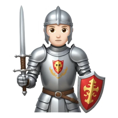 a knight in a fighting stance, wearing bright silver armor and holding a sword sticker