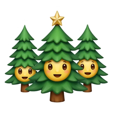 Un emoji représentant un petit sapin stylisé, sans bouche, avec deux grands yeux de biche brillants couleur cannelle. Style minimaliste, mignon et expressif, comme un sticker ou un emoji moderne. Fond parfaitement transparent, haute qualité, bien centré. sticker