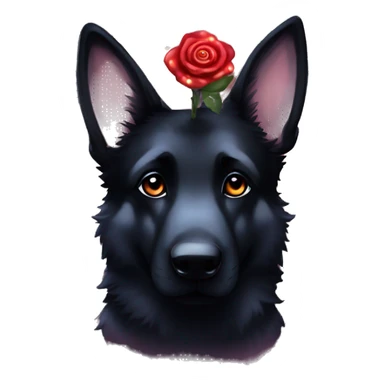 Bokeh Midnight constellation night stars Brindled striped brindle black German shepherd fox carrying glowing red lantern, fairy lights, rose flower crown, bokeh lights, out of focus blur sticker