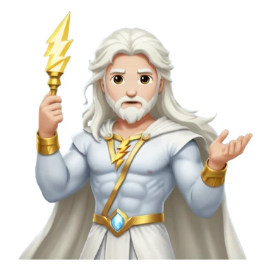 Zeus, whole body, white clothes, long white  hair, lightnings sticker