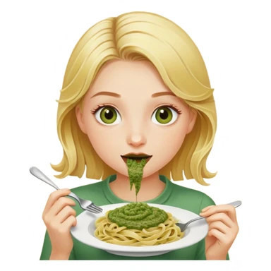 A blond girl with hazel eyes eating pasta pesto (she is very pretty) sticker