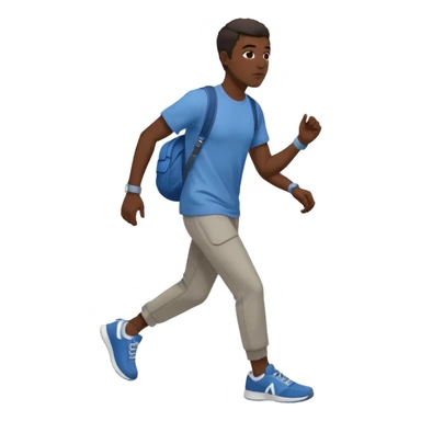 iOS emoji style - A black man with no bag or backpack. Dressed in casual clothes and wearing trainers. Walking quickly.  

 sticker