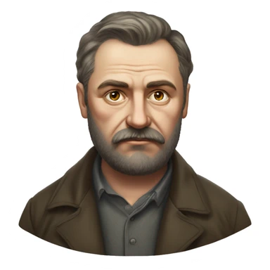 Russian writer Alexander Kuprin Photorealism A plump serious man of Slavic appearance with Small eyes with beard and mustache, with a  short haircut, big detailed face, wrinkled face sticker