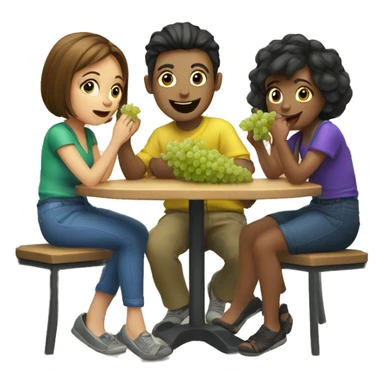 2 girls and 1 guy eating grapes under a table sticker