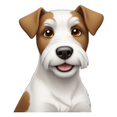 white and brown terrier dog sitting down with his left ear being brown and right ear as white with brown spots sticker