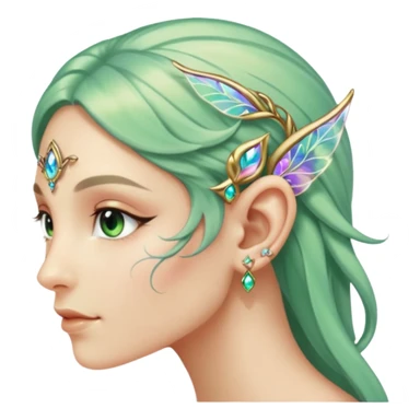 portrait of Elvish fae shiny sparkly iridescent translucent diaphanous ear climber ear cuff sticker