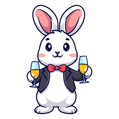 fancy rabbit in evening attire with champagne glass celebrating sticker
