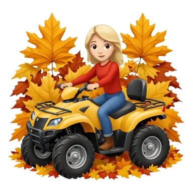 Girl driving a four wheeler through a pile of fall leaves sticker