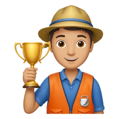 fisherman holding a trophy cup, cheerful sticker